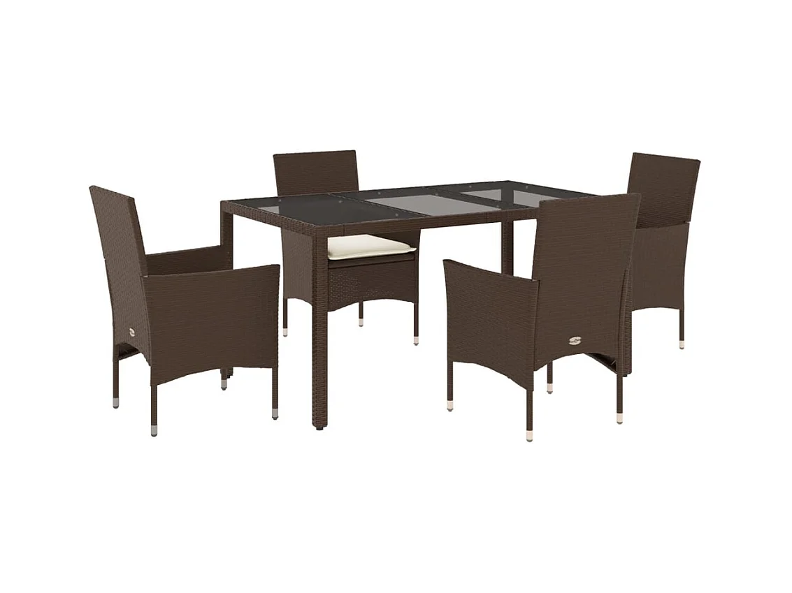 Stafford Springs  Set comedor jardín 5 pzas cojines ratán sintético vidrio marrón