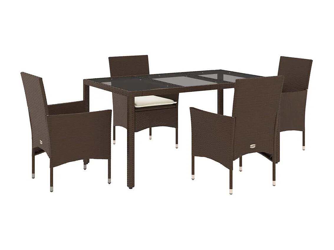 Stafford Springs  Set comedor jardín 5 pzas cojines ratán sintético vidrio marrón