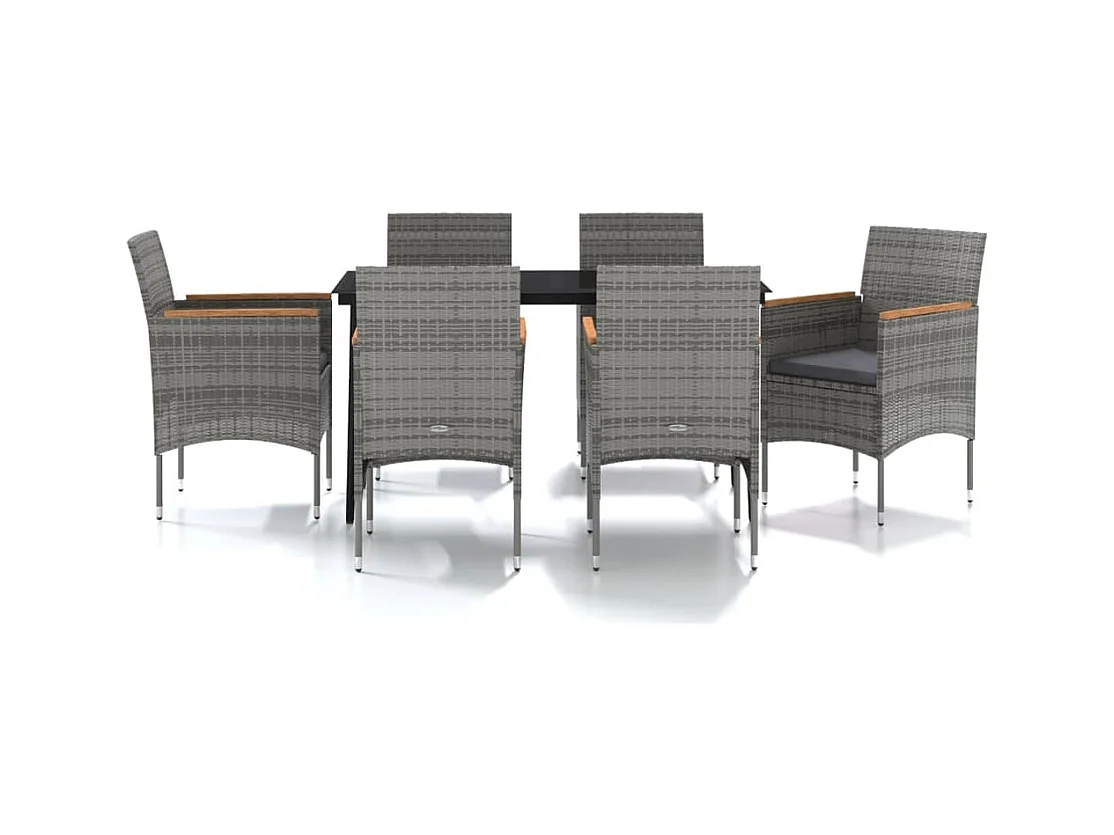 Frynjal  Ensemble à manger de jardin coussins 7pcs Gris et noir