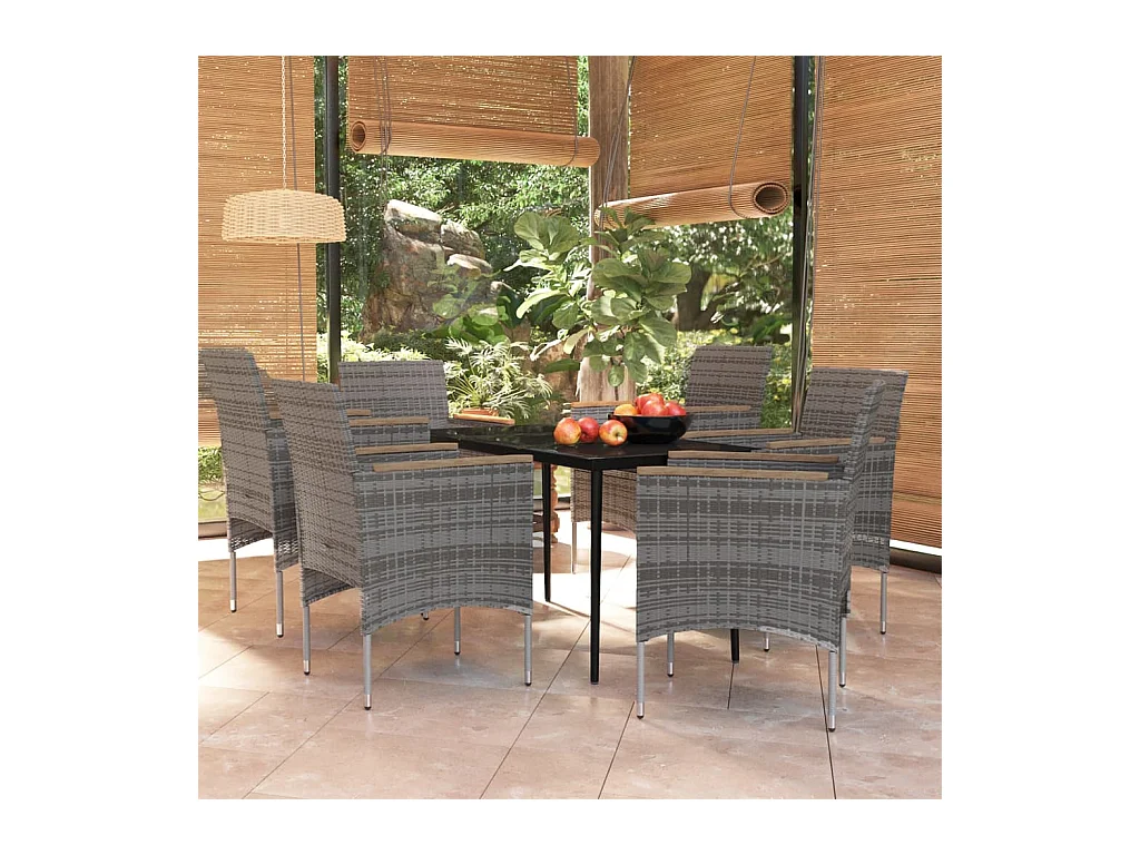 Frynjal  Ensemble à manger de jardin coussins 7pcs Gris et noir