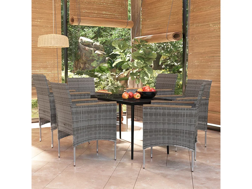 Frynjal  Ensemble à manger de jardin coussins 7pcs Gris et noir