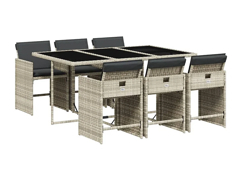 Heeswijk-Dinther  Ensemble à manger de jardin et coussins 7 pcs gris clair rotin