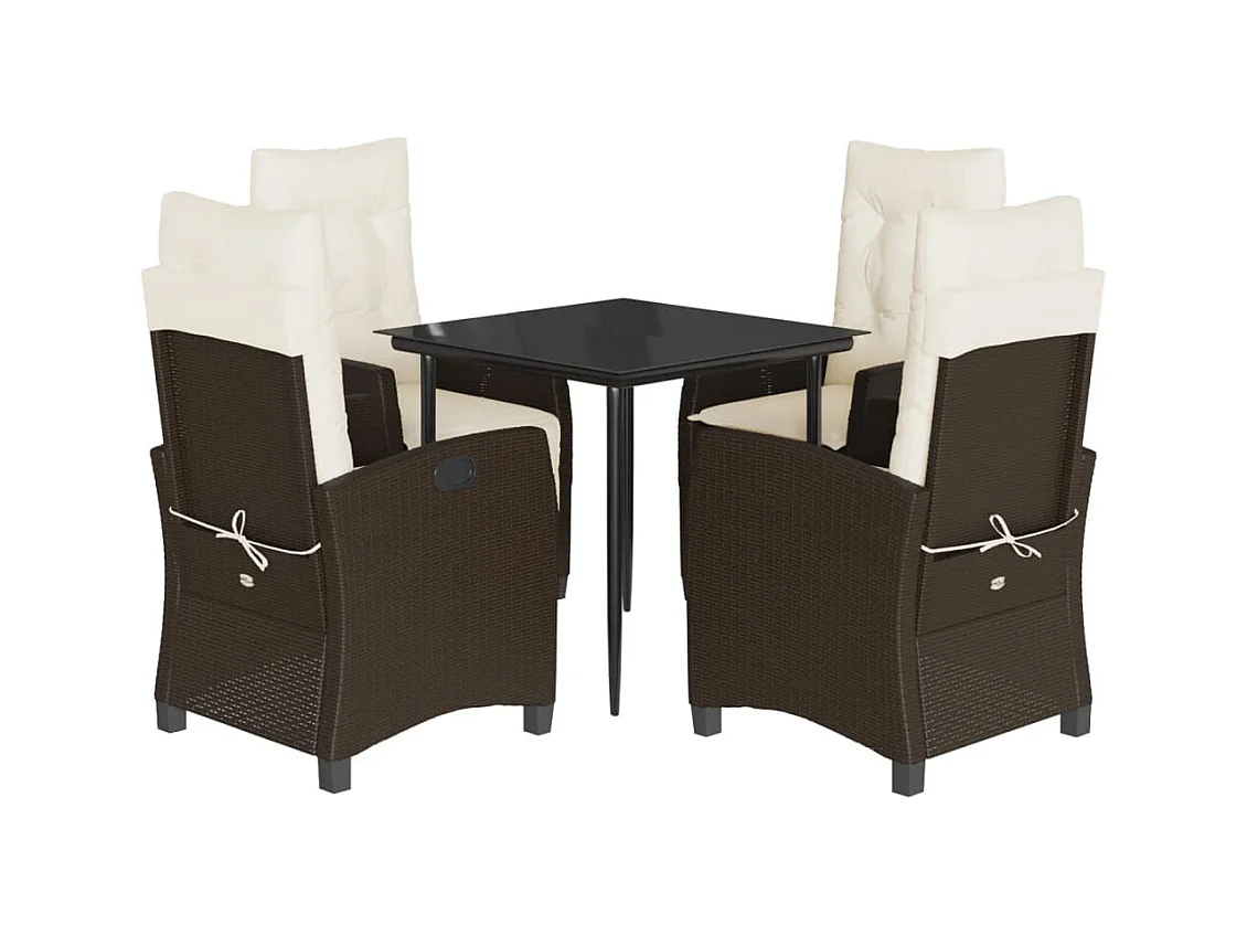 Mauno  5-delige Tuinset met kussens poly rattan bruin