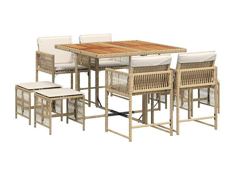 Xeli  9-delige Tuinset met kussens poly rattan beige