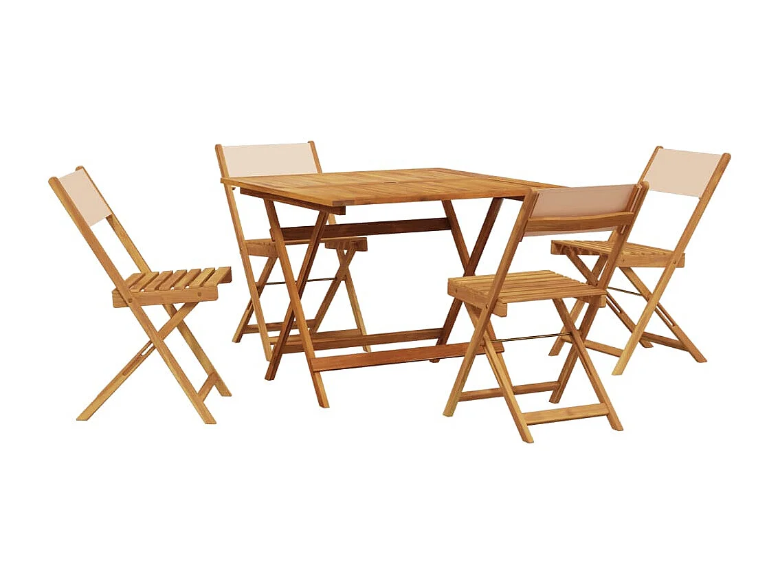 Bay Minette  Ensemble à manger de jardin 5 pcs beige tissu et bois massif