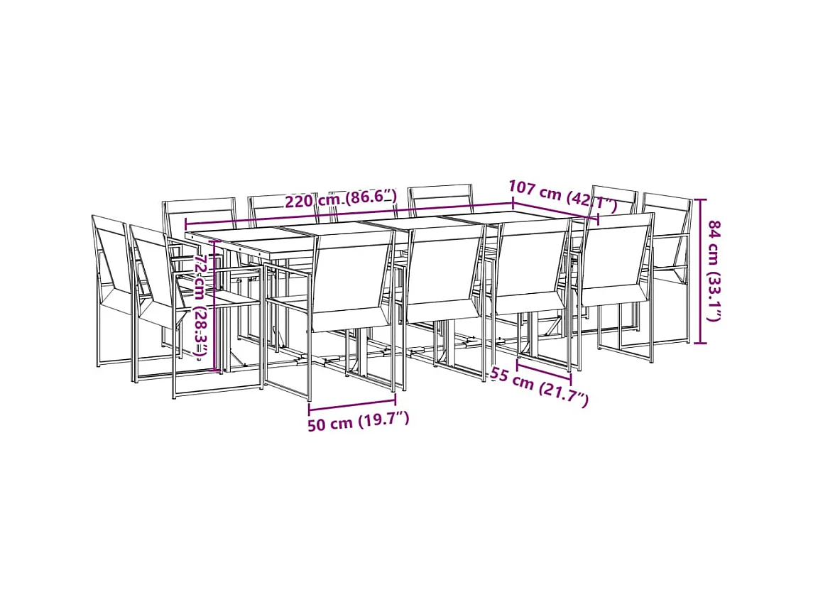 Idalou  Ensemble à manger de jardin 13 pcs noir textilène