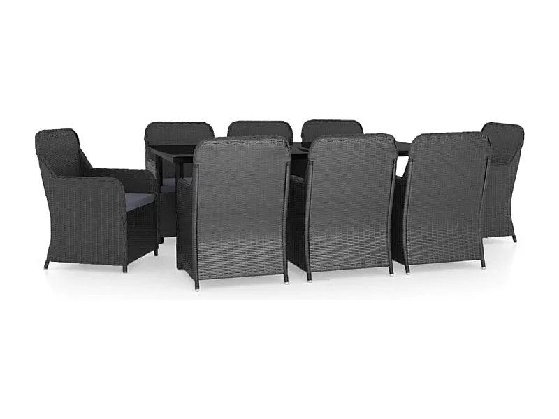 Bergeijk  Ensemble à manger de jardin avec coussins 9 pcs noir