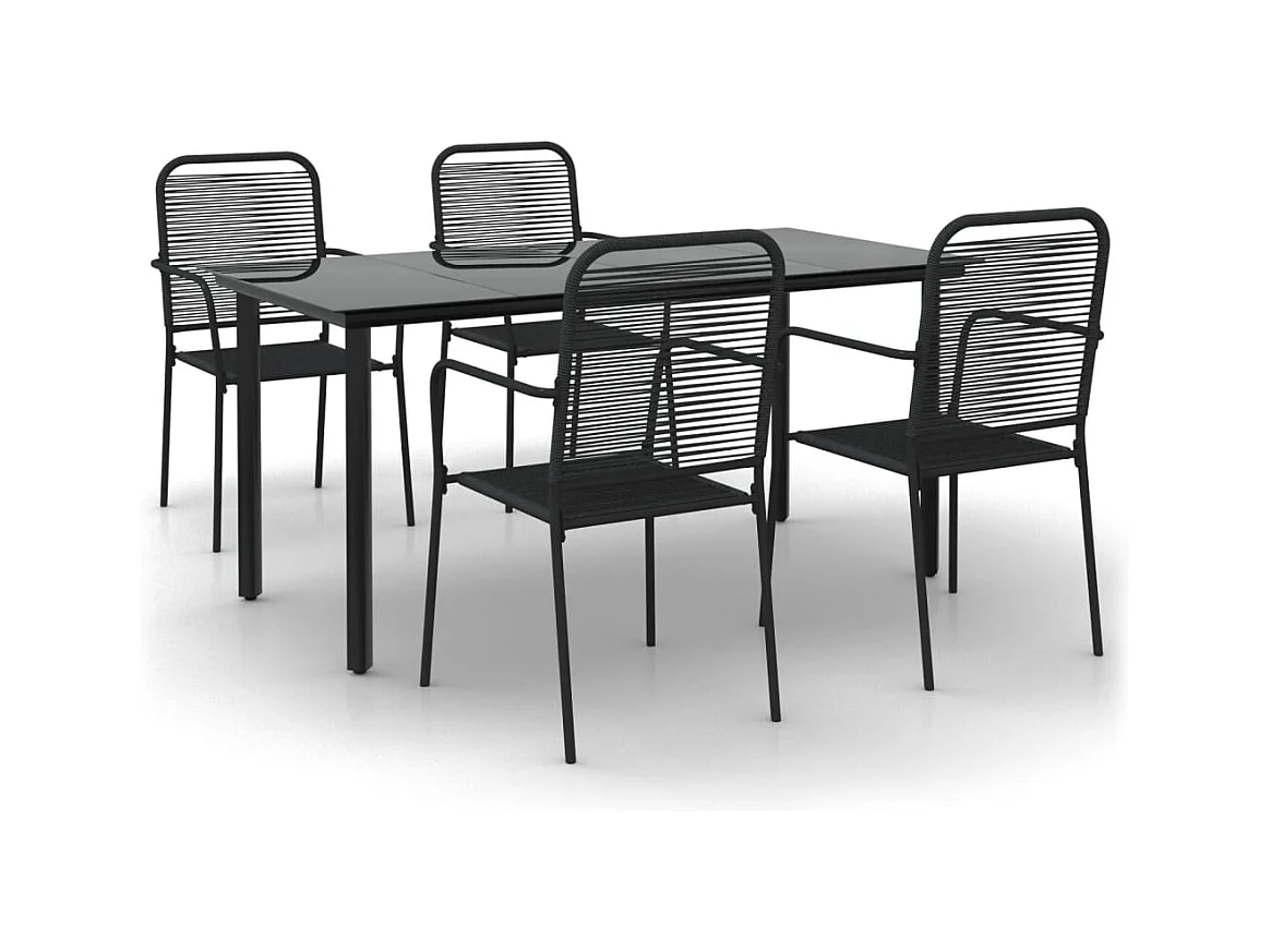 Scott  Ensemble à manger de jardin 5 pcs Noir Corde de coton et acier