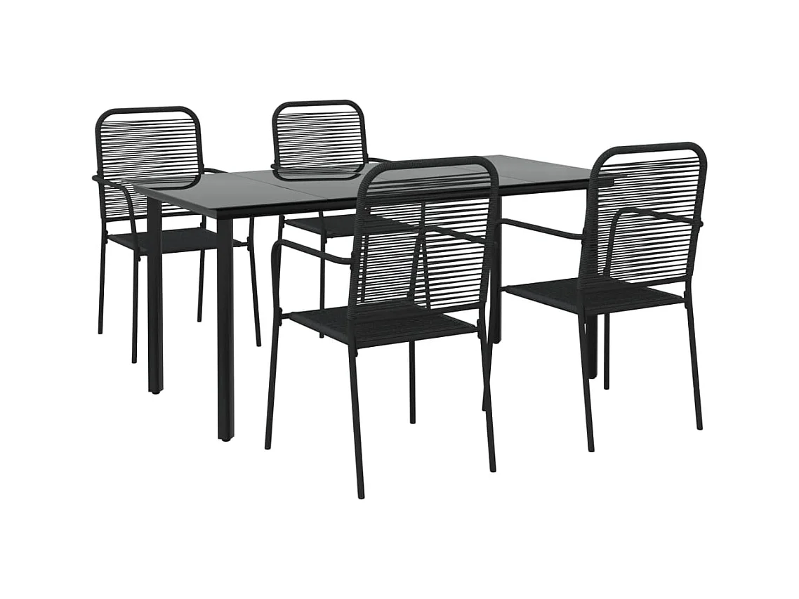 Scott  Ensemble à manger de jardin 5 pcs Noir Corde de coton et acier