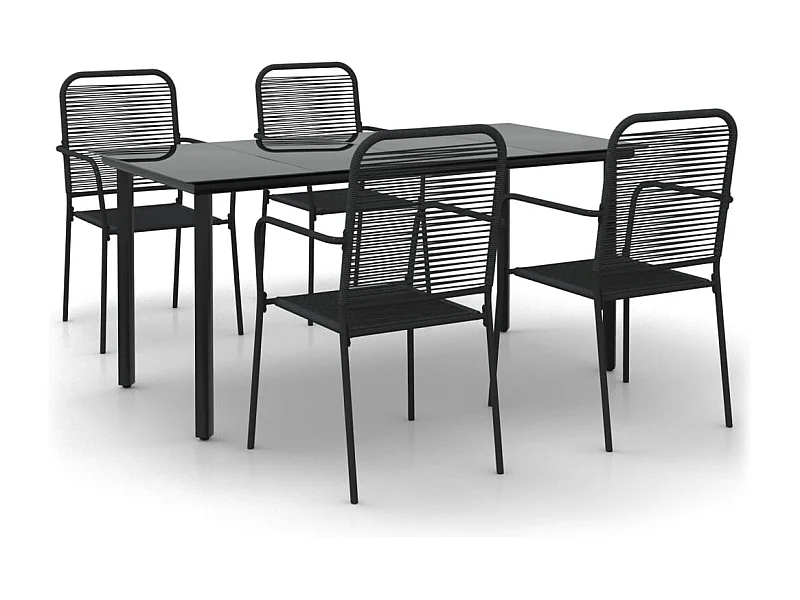 Scott  Juego de comedor jardín 5 pzas acero y cuerda de algodón negro