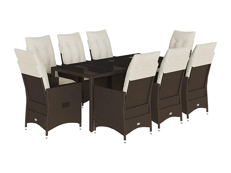 Alden  9-delige Tuinset met kussens poly rattan bruin