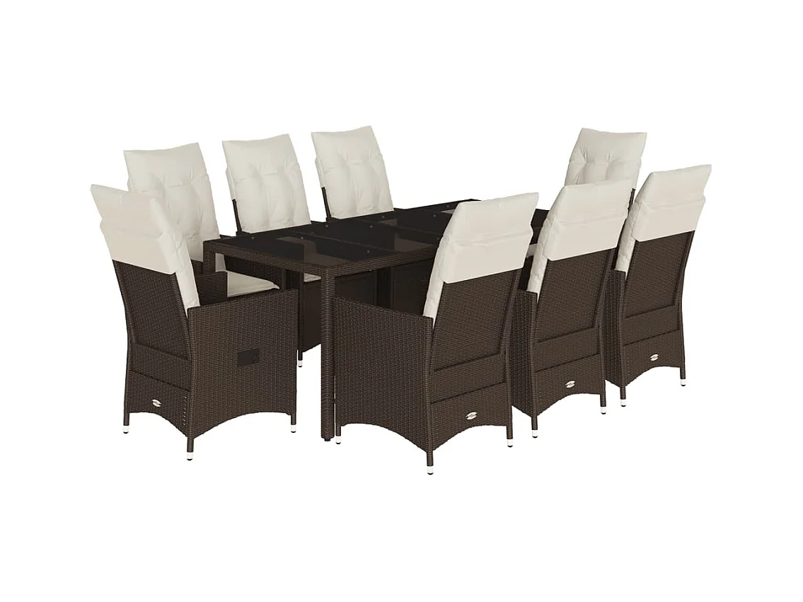 Alden  9-delige Tuinset met kussens poly rattan bruin