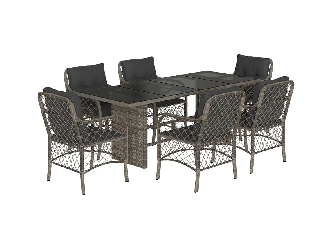 Fort Bragg  Ensemble à manger de jardin et coussins 7 pcs gris rotin