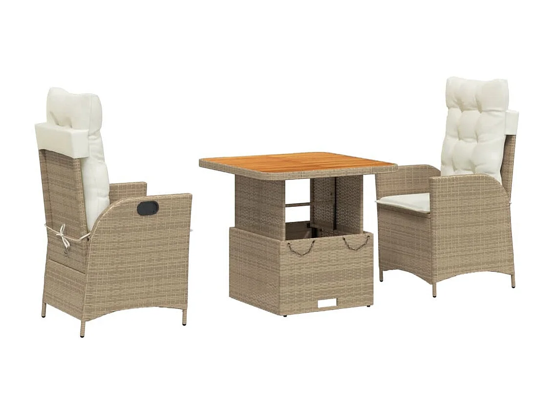 Boxmeer  Ensemble à manger de jardin et coussins 3 pcs Beige poly rotin