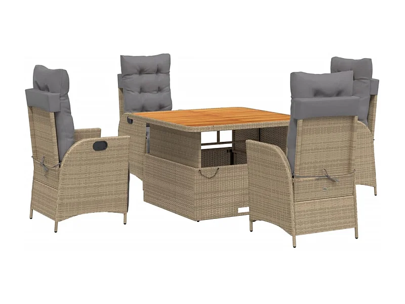 Arde  Ensemble à manger de jardin avec coussins 5pcs Beige poly rotin