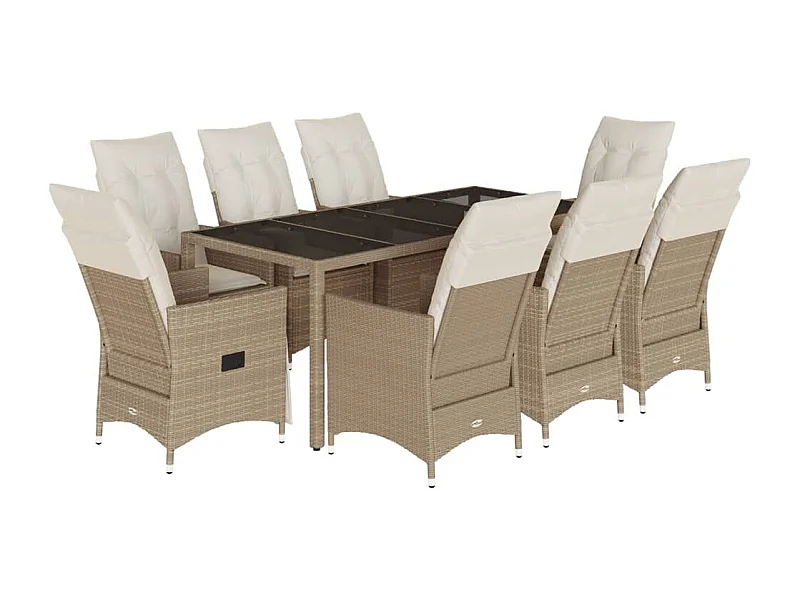 Colonial Pine Hills  Set comedor de jardín 9 pzas con cojines ratán sintético beige