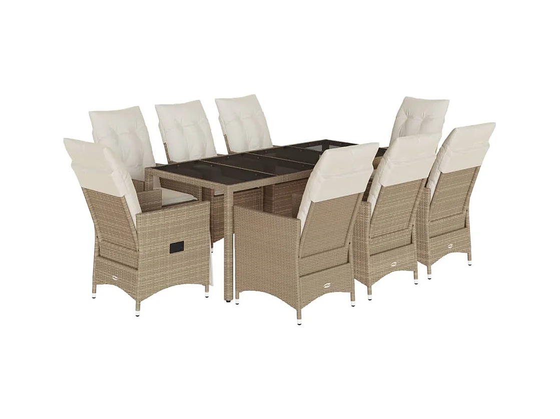 Colonial Pine Hills  Set comedor de jardín 9 pzas con cojines ratán sintético beige