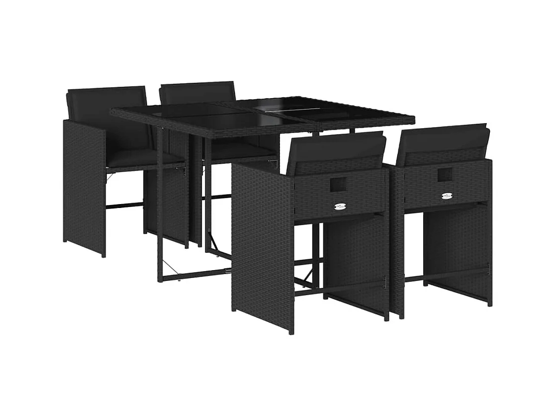 Heeswijk-Dinther  Ensemble à manger de jardin coussins 5pcs Noir Résine tressée