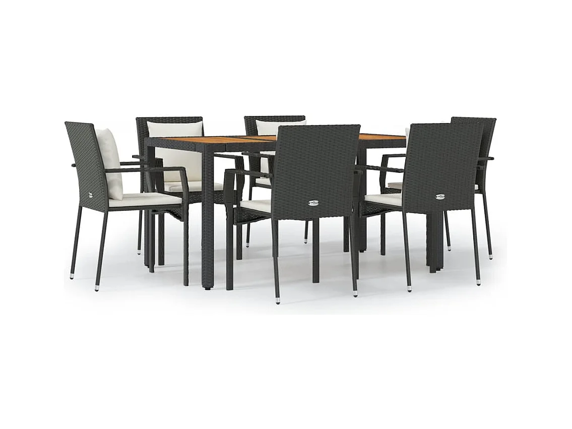 Van Buren  Ensemble à manger de jardin coussins 7pcs Noir Résine tressée