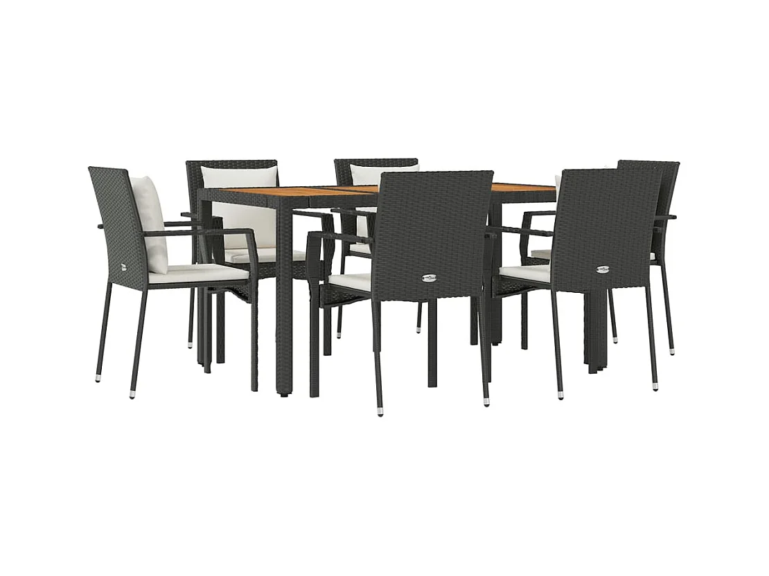 Van Buren  Ensemble à manger de jardin coussins 7pcs Noir Résine tressée