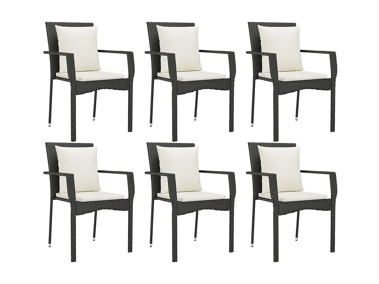 Van Buren  Set de comedor de jardín 7 pzas y cojines ratán sintético negro