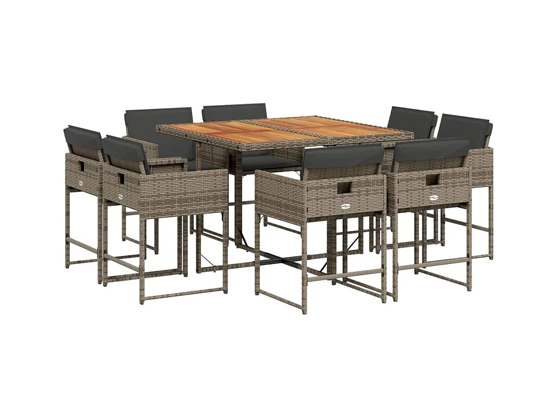 Brienne  Ensemble à manger de jardin 9 pcs coussins gris résine tressée