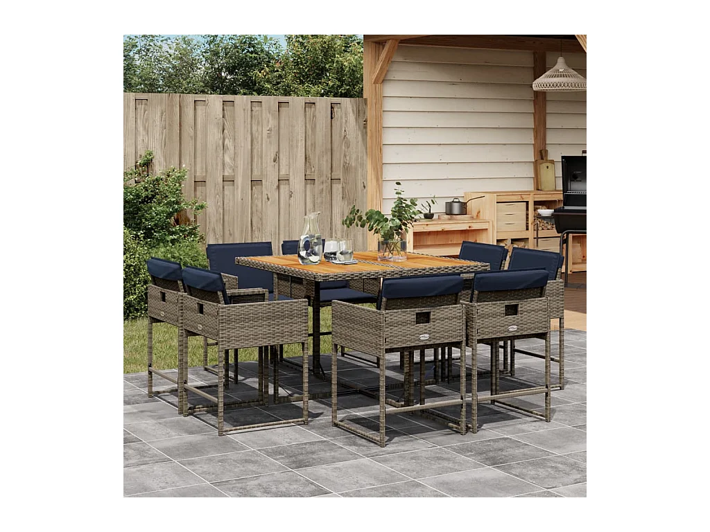 Brienne  Ensemble à manger de jardin 9 pcs coussins gris résine tressée