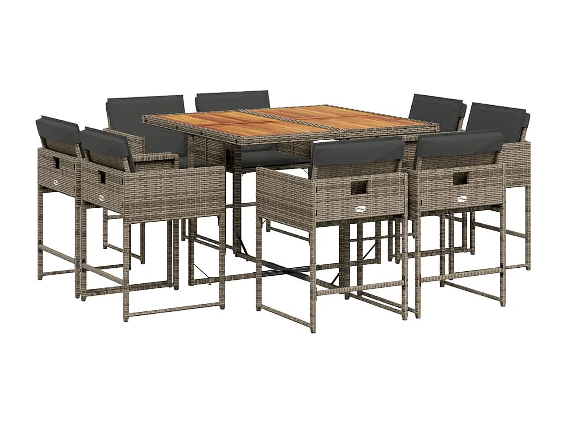 Brienne  Set comedor jardín 9 pzas y cojines ratán sintético gris