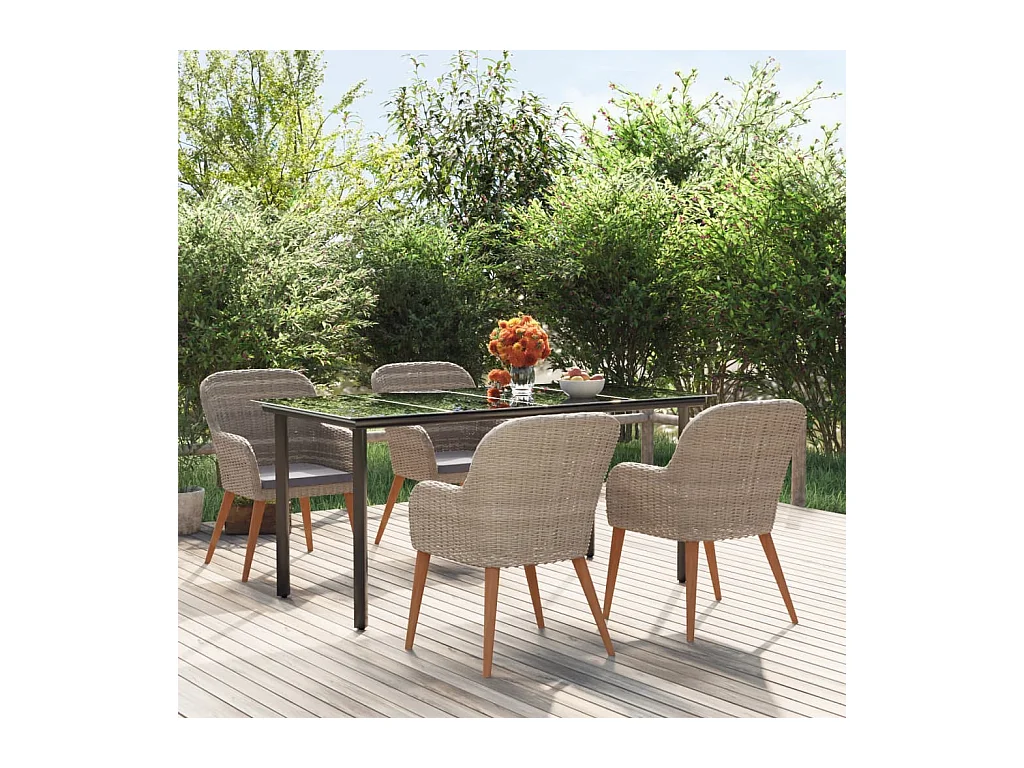 Zevrik  5-delige Tuinset met kussens bruin