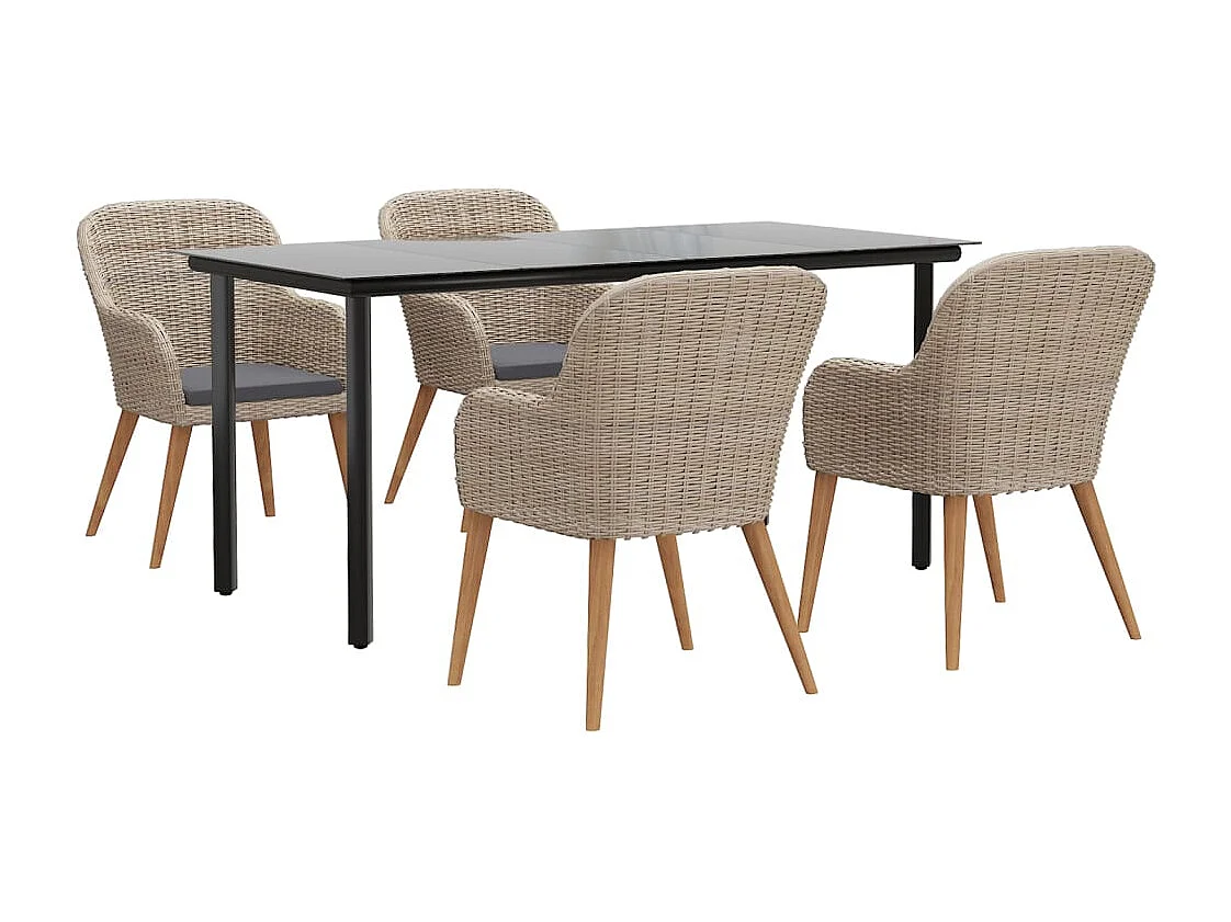 Zevrik  Ensemble à manger de jardin et coussins 5 pcs Marron