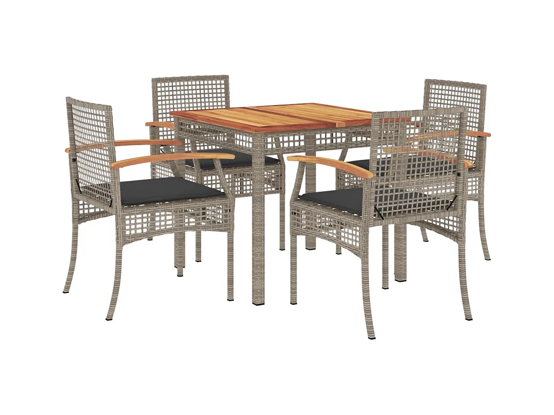 Meryem  Ensemble à manger de jardin 5 pcs coussins gris résine tressée