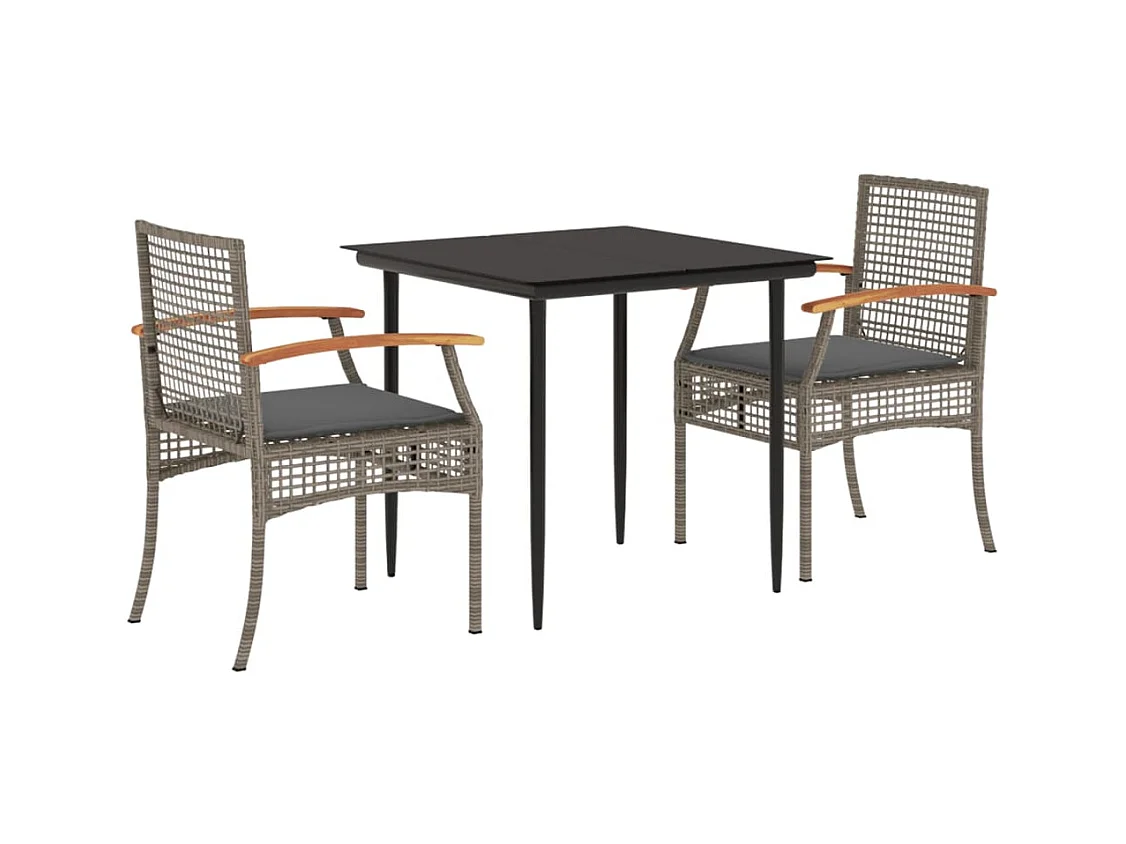 Teis  Ensemble à manger de jardin 3 pcs coussins gris résine tressée