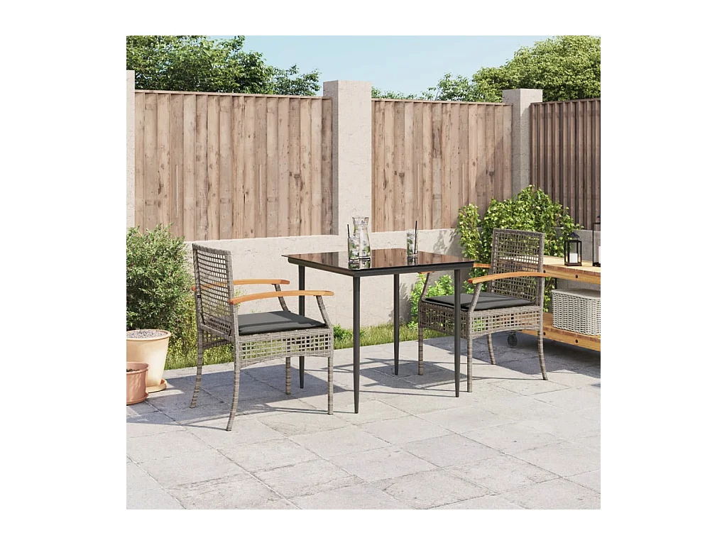 Teis  Ensemble à manger de jardin 3 pcs coussins gris résine tressée