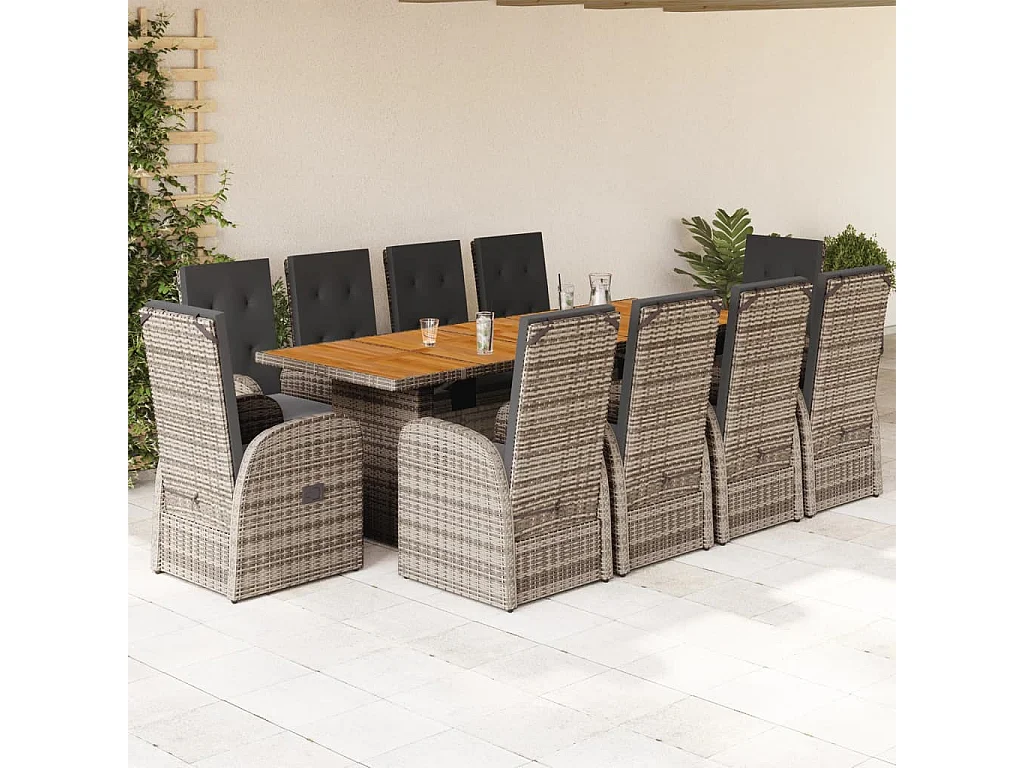 Central Valley  Ensemble à manger de jardin 11pcs avec coussins gris poly rotin