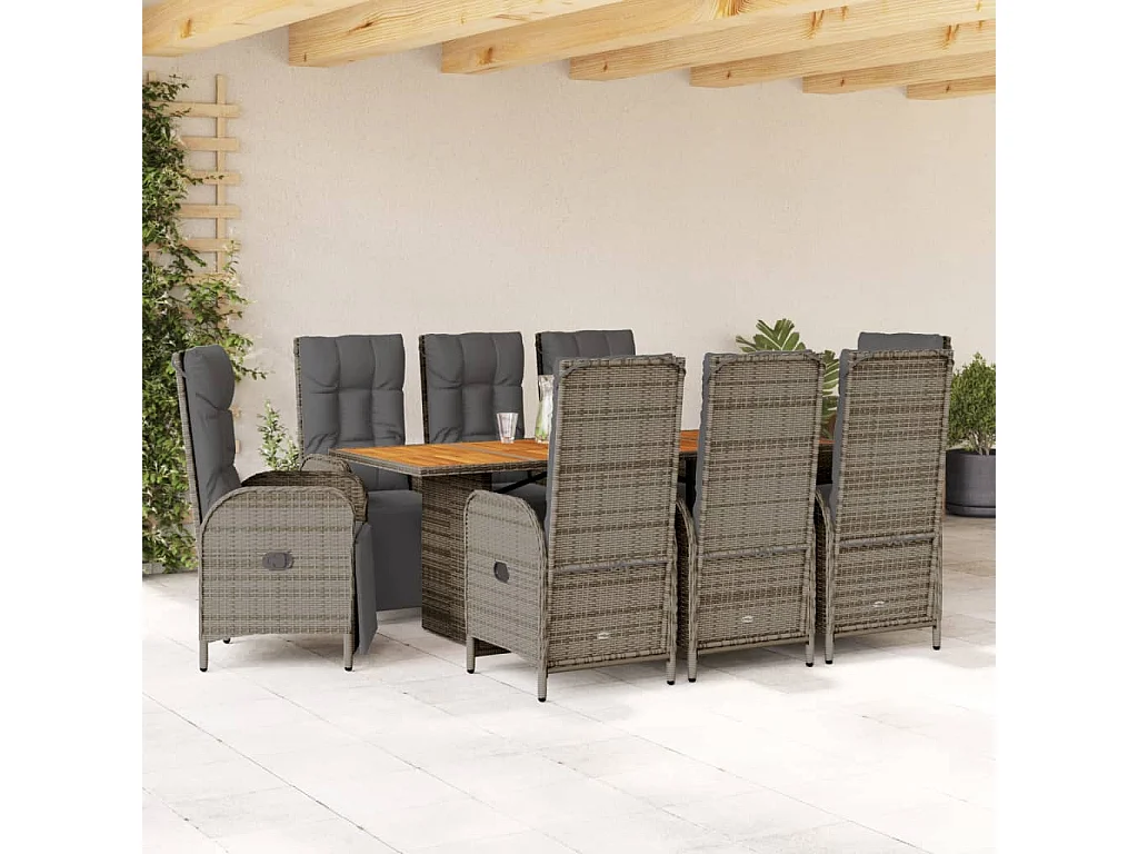 Gylfre  9-delige Tuinset met kussens poly rattan grijs