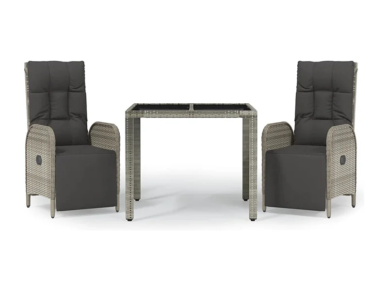 Piero  Ensemble à manger de jardin 3 pcs coussins gris résine tressée