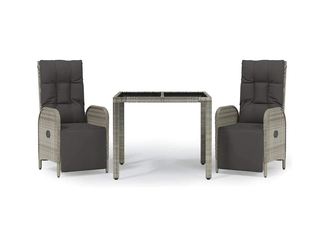 Piero  Ensemble à manger de jardin 3 pcs coussins gris résine tressée