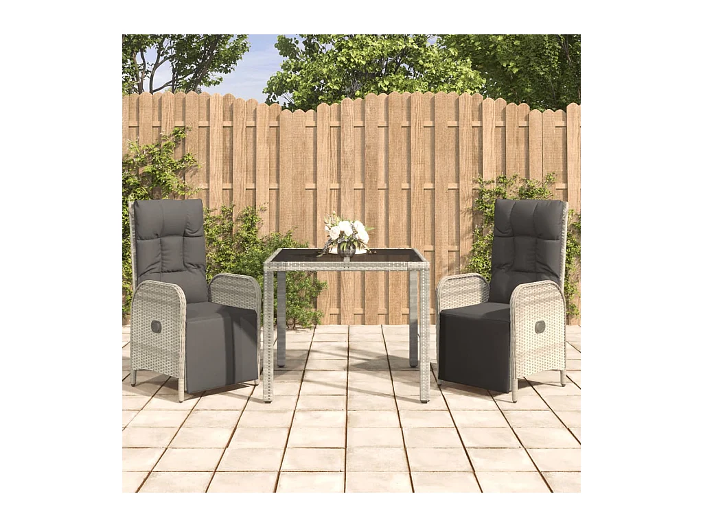 Piero  Ensemble à manger de jardin 3 pcs coussins gris résine tressée