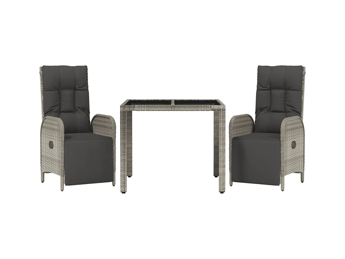 Piero  Ensemble à manger de jardin 3 pcs coussins gris résine tressée