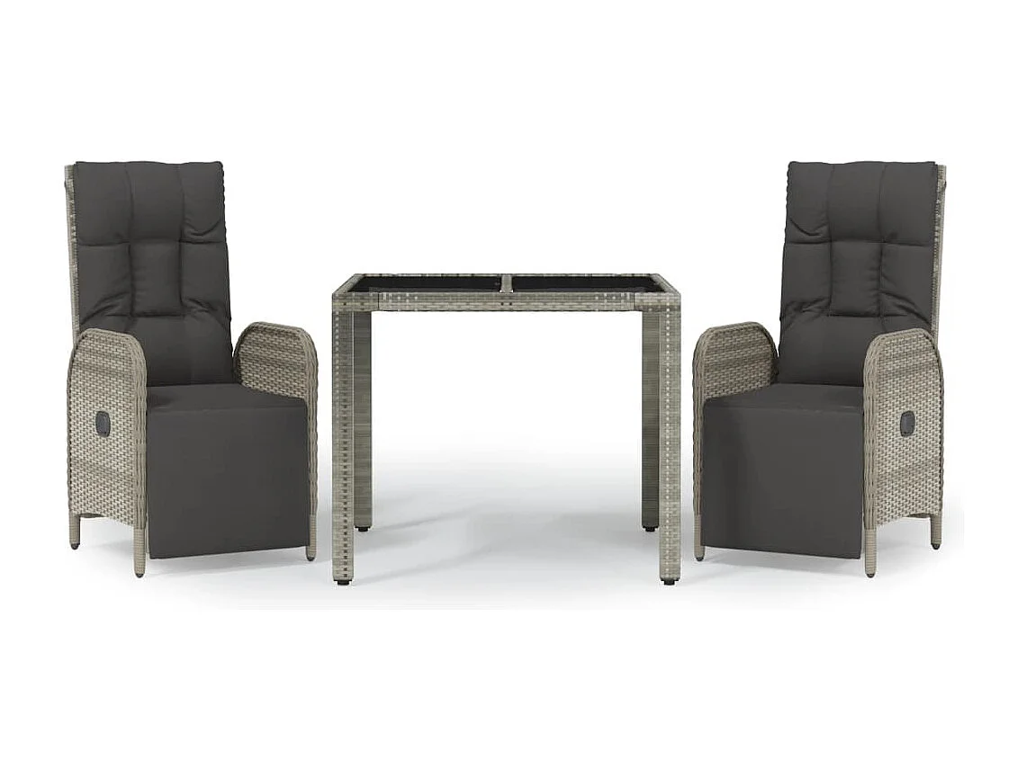 Piero  Ensemble à manger de jardin 3 pcs coussins gris résine tressée