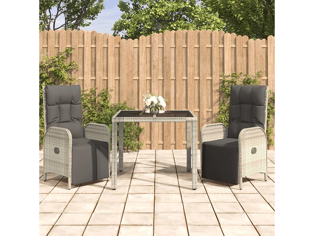 Piero  Ensemble à manger de jardin 3 pcs coussins gris résine tressée