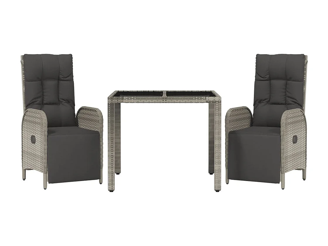 Piero  Ensemble à manger de jardin 3 pcs coussins gris résine tressée