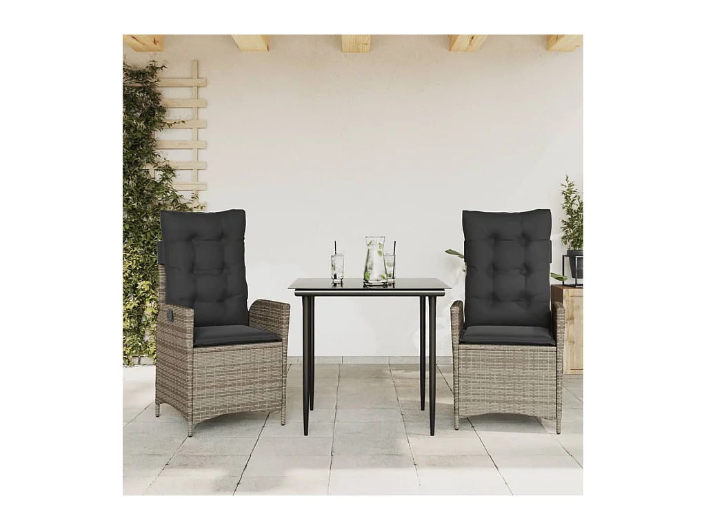 Garden Furniture -  Ensemble à manger de jardin 3 pcs coussins gris résine tressée