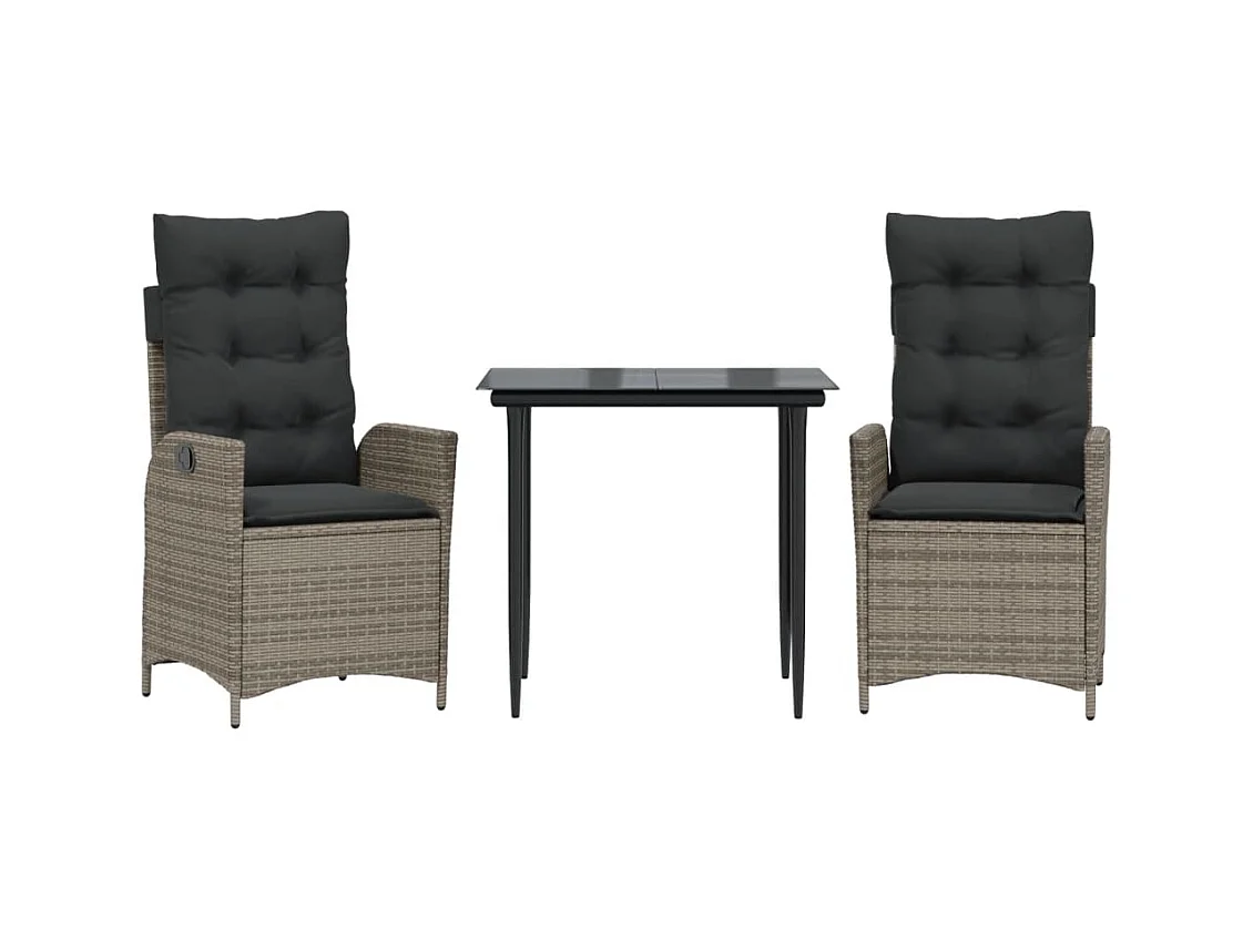 Garden Furniture -  Ensemble à manger de jardin 3 pcs coussins gris résine tressée