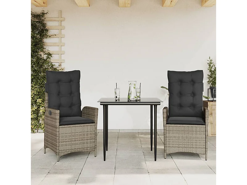 Garden Furniture -  3-delige Tuinset met kussens poly rattan grijs