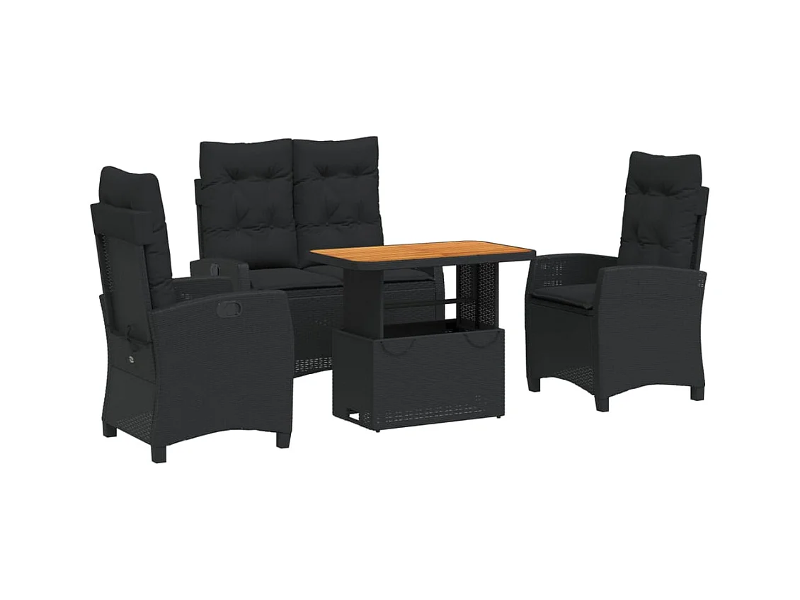 Isyra  Juego comedor jardín 4 piezas con cojines ratán sintético negro