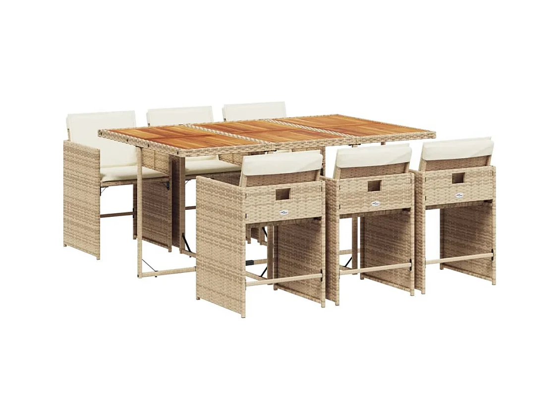 Heeswijk-Dinther  Ensemble à manger de jardin et coussins 7 pcs beige poly rotin