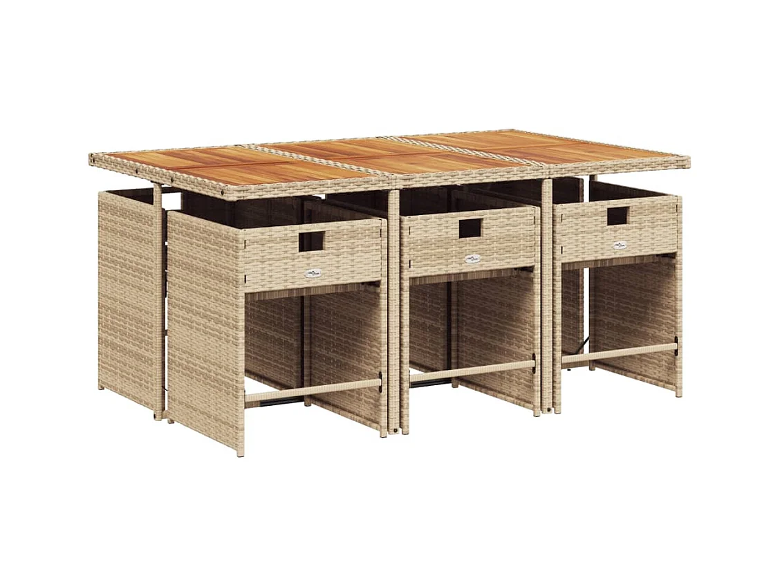 Heeswijk-Dinther  Ensemble à manger de jardin et coussins 7 pcs beige poly rotin