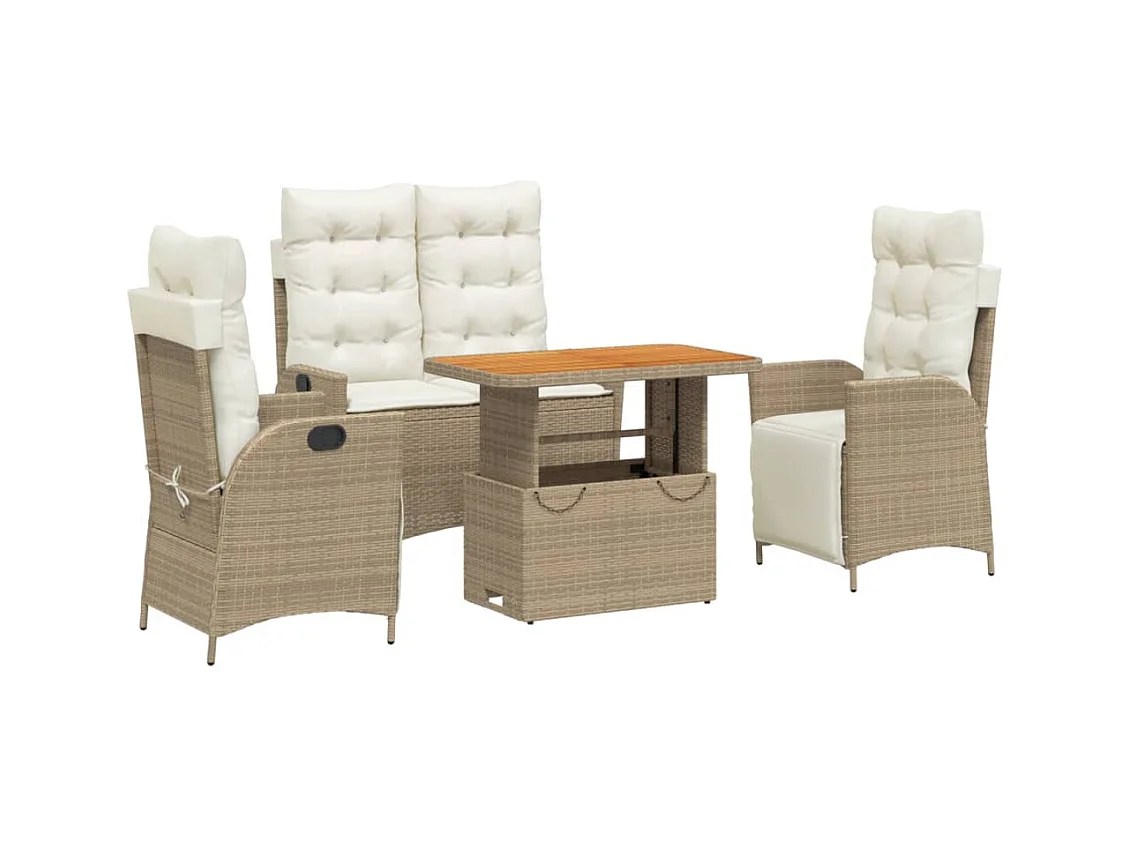 Boxmeer  Ensemble à manger de jardin coussins 4 pcs beige résine tressée