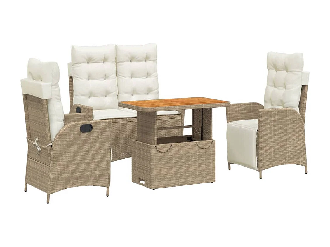 Boxmeer  Ensemble à manger de jardin coussins 4 pcs beige résine tressée